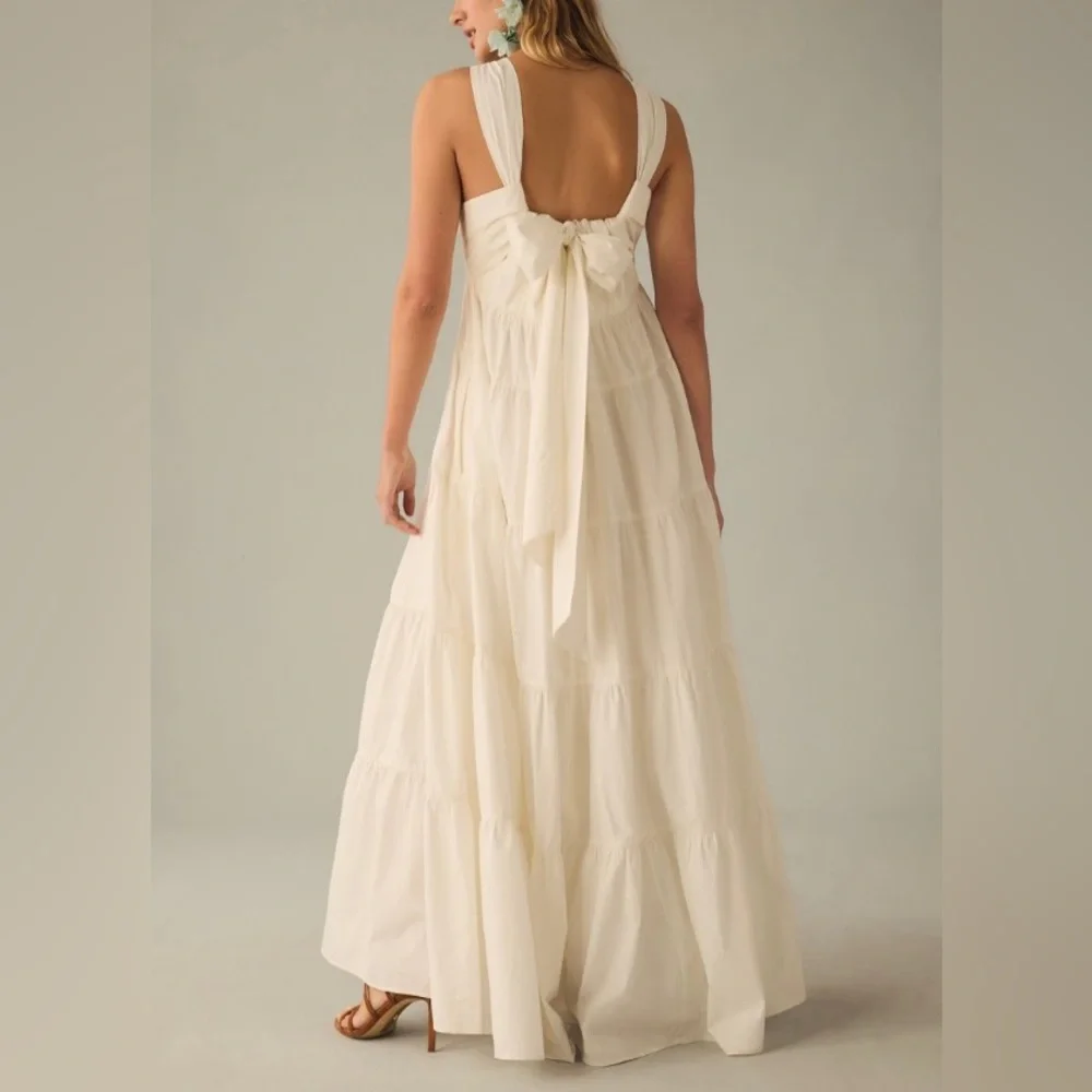 Anthropologie Forever That Girl Tiered Ruched Back Bow Dress - Picture 2 of 13